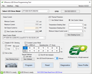 EP LED Driver Programming Tool Screen Shot